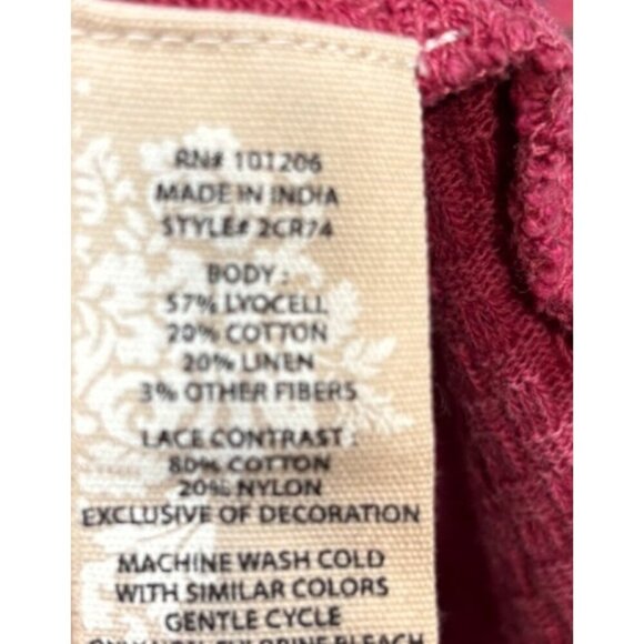 Soft Surroundings Pink Palmer Boho‎ Floral Embroidery Thermal Top Size S - Picture 5 of 6